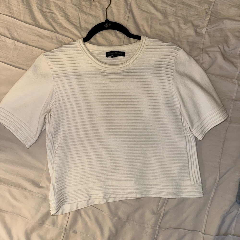 Banana Republic White Ribbed Short Sleeve Top